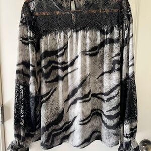 White House Black Market Zebra Print Lace Blouse